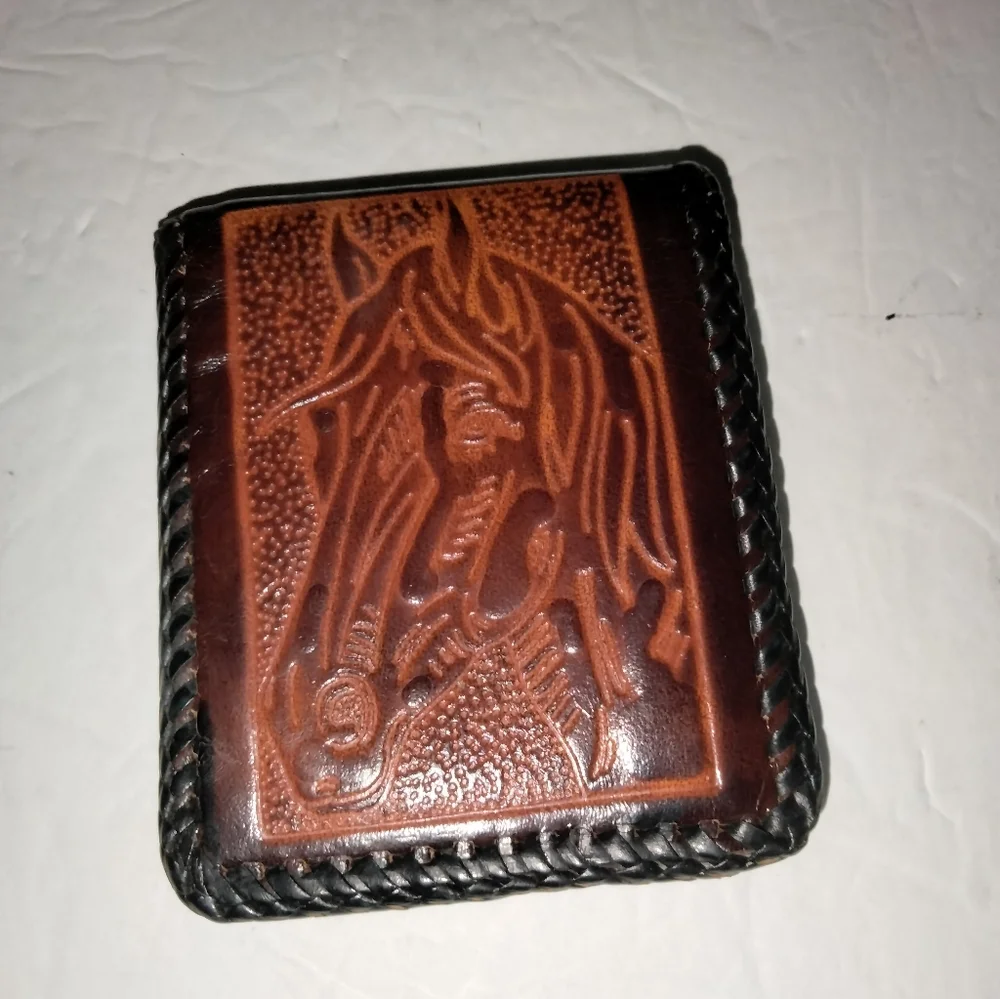 Vintage Handmade (Brown) Leather Equestrian Embossed Men's Wallet (Like New)